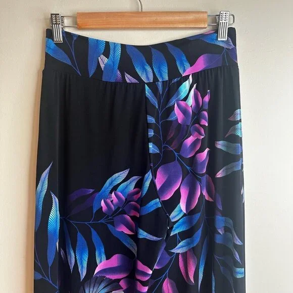 Clara Sun Woo Womens Wide Leg Crop Palazzo Pants Tropical Floral Pull On Size M - Picture 7 of 10